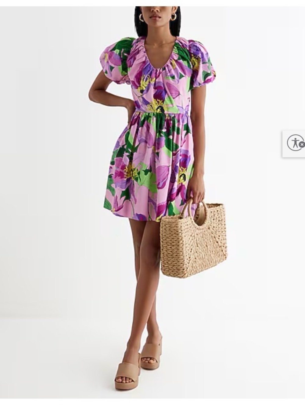 Express Pink Floral Dress with Puff Details-M ,NWOT